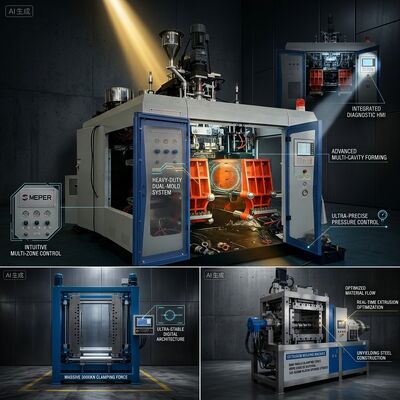 10 Litre HDPE 90kg/h Extrusion Blow Moulder with 4 Zone Screw Heating